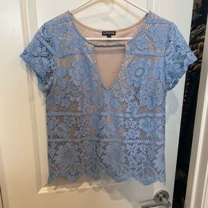 Express lace detail baby blue tan top size small